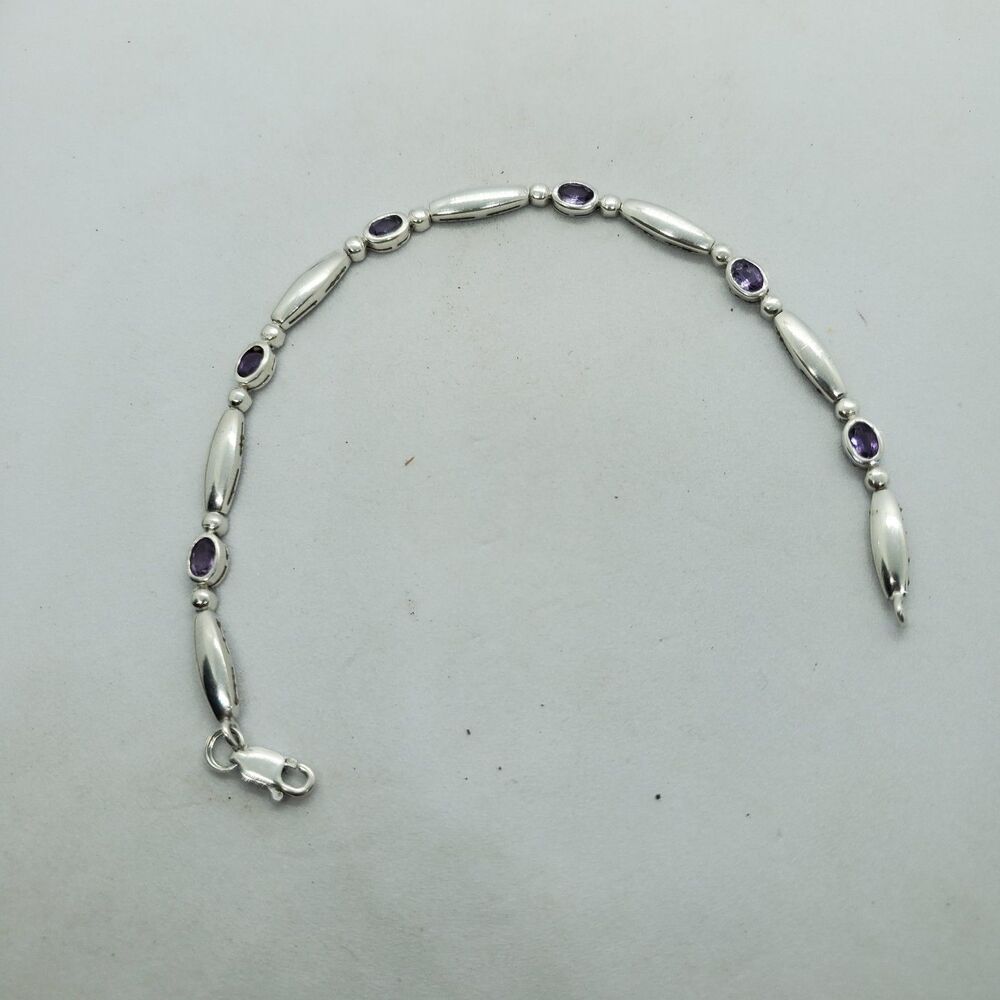 7.5" Sterling Silver Bracelet with Amythest 925